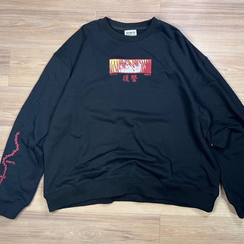 Animato Mens Sweatshirt Embroidered Anime Graphic Black XL